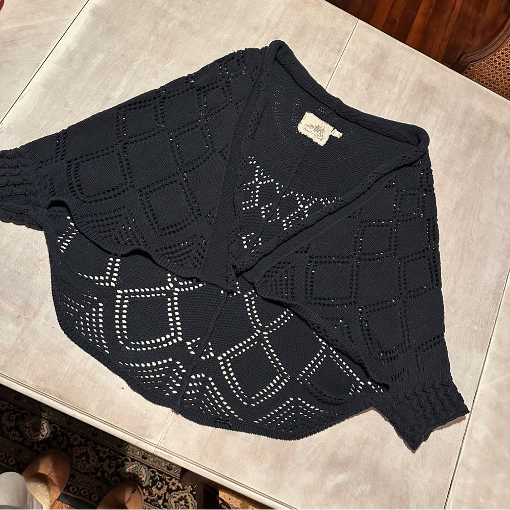 Anthropologie Angel of the North navy wide knit cape cardigan